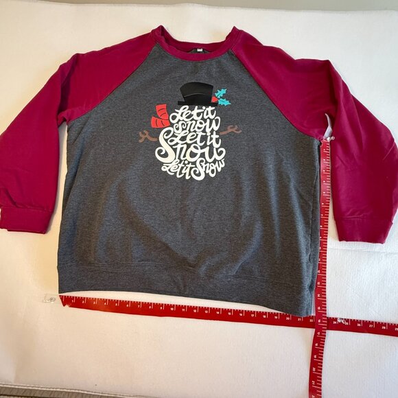LET IT SNOW SNOWMAN CHRISTMAS CREWNECK RAGLAN SHIRT 2XL - Picture 3 of 8